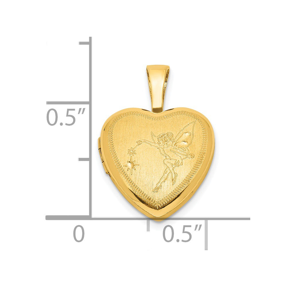 Ss/Gold Plated Sterling Silver Gold-Plated Satin & Polished 12mm Fairy Heart Locket