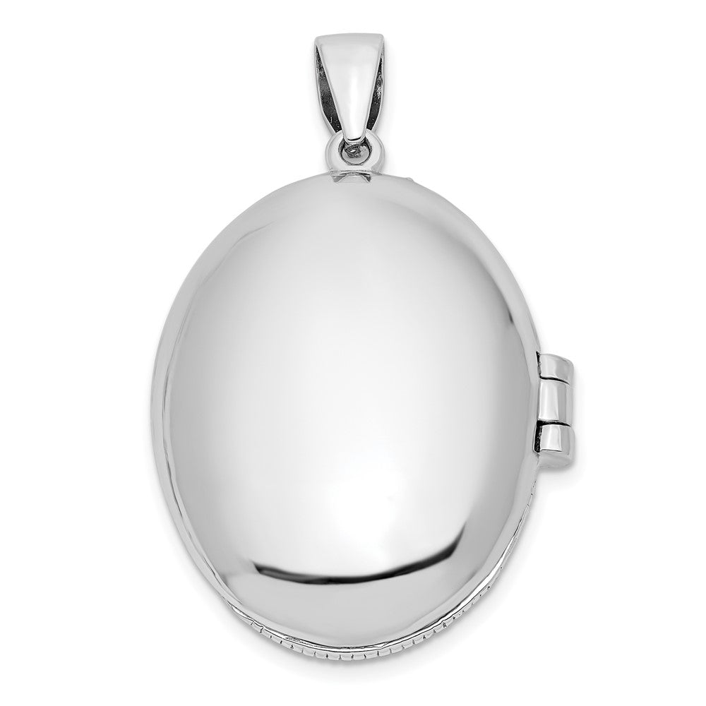 Sterling Silver Rhodium-Plated Cz Filigree Top Polished Back Oval Locket