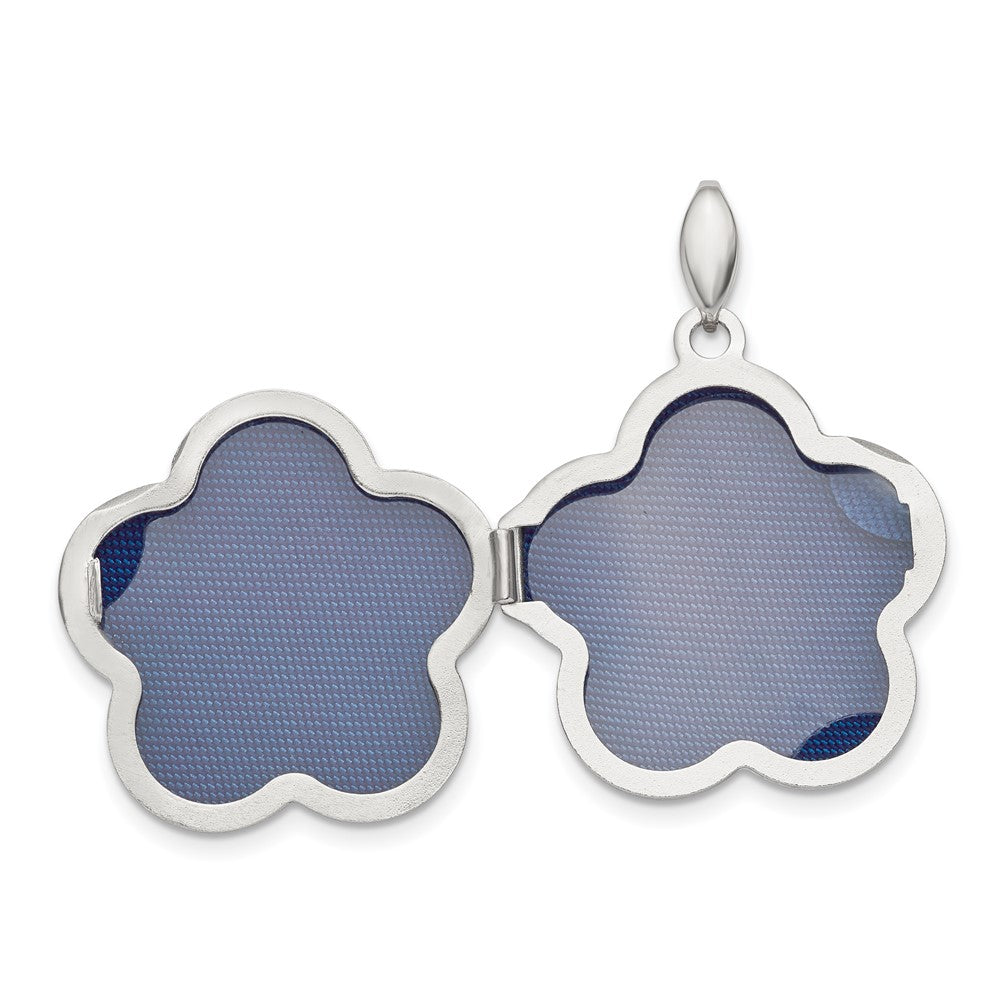 Sterling Silver Rhodium-Plated Polished 21mm Domed Swirl Flower Locket