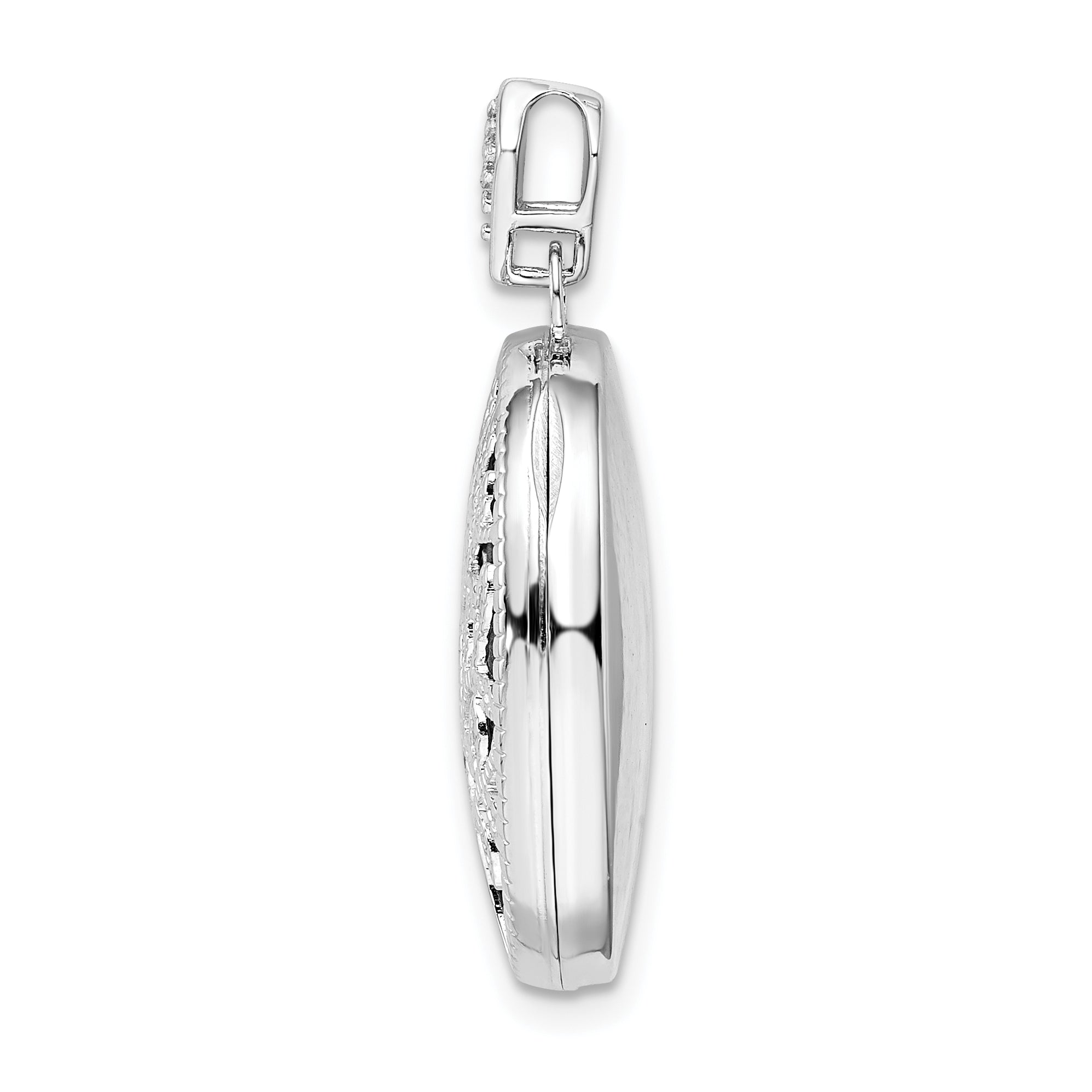 Sterling Silver Rhodium Plate Polished & Textured Diamond Tree Locket