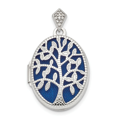 Sterling Silver Rhodium Plate Polished & Textured Diamond Tree Locket