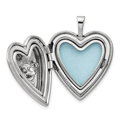 Sterling Silver Rh-Pltd Satin/polish Enamel 20mm Vibrant CZ Heart Locket