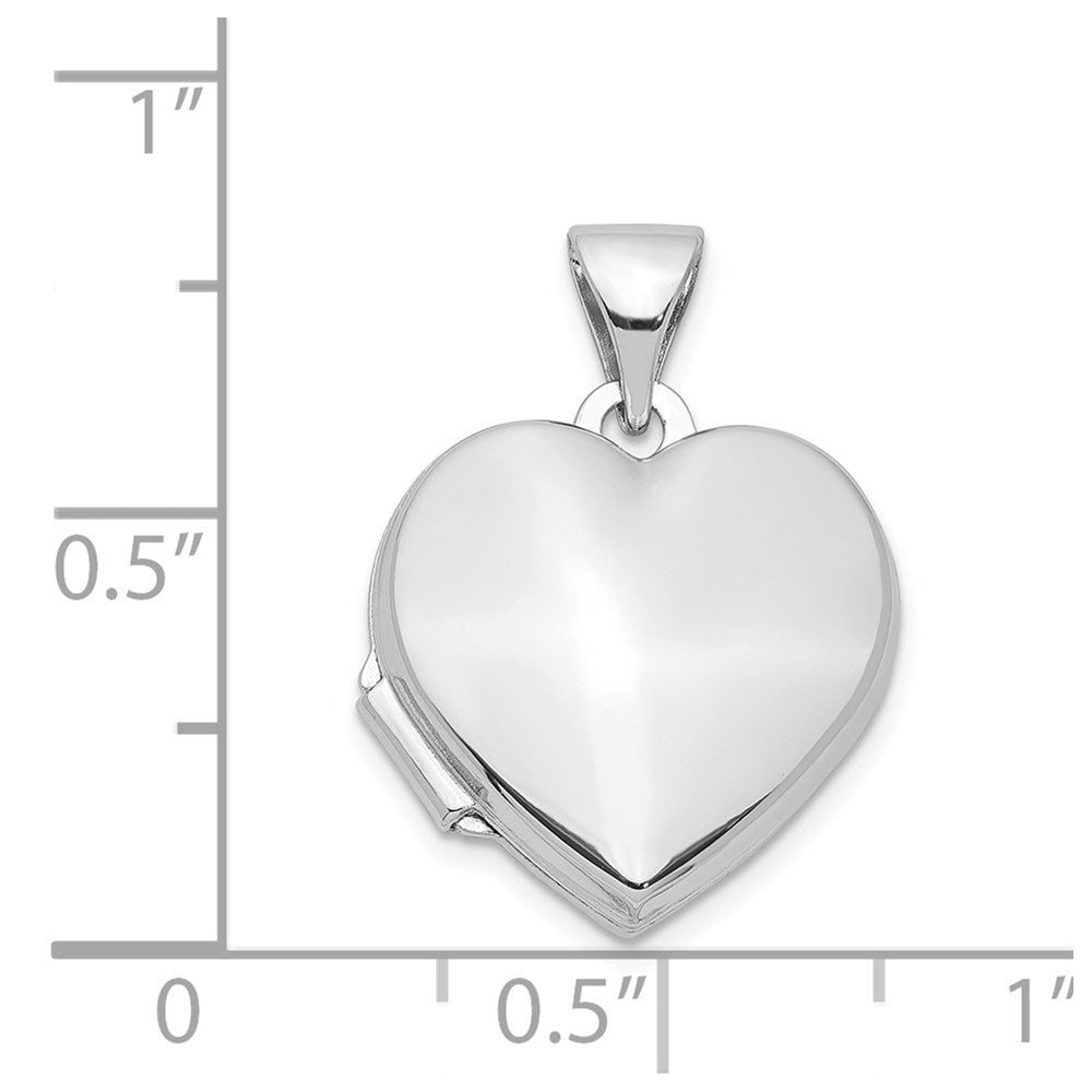 Sterling Silver Rhodium-Plated Plain 15mm Heart Locket
