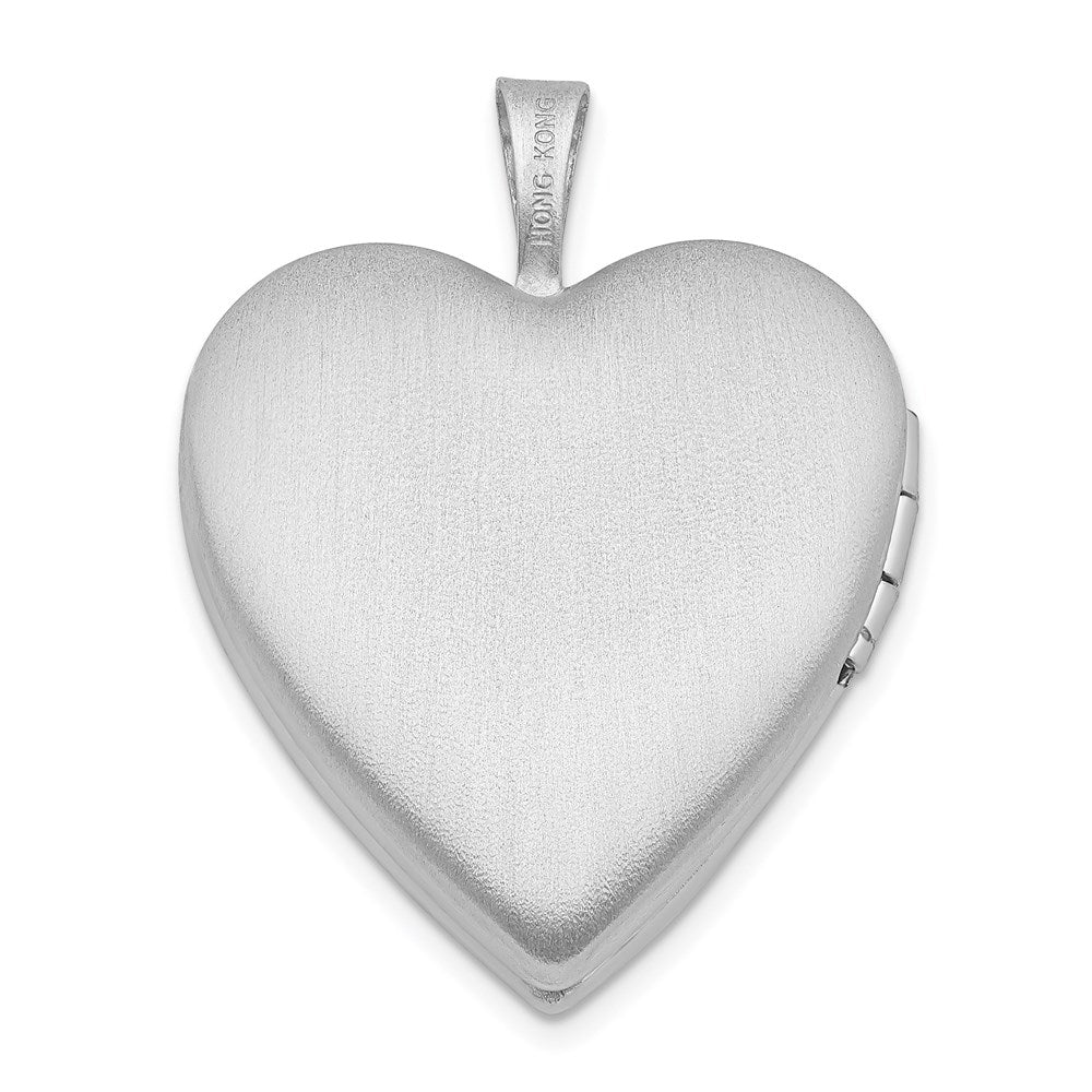 Sterling Silver Rhod-Pltd 21mm Satin/Polished Heart W/Wings Locket