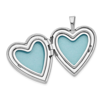 Sterling Silver Rhod-Pltd 21mm Satin/Polished Heart W/Wings Locket