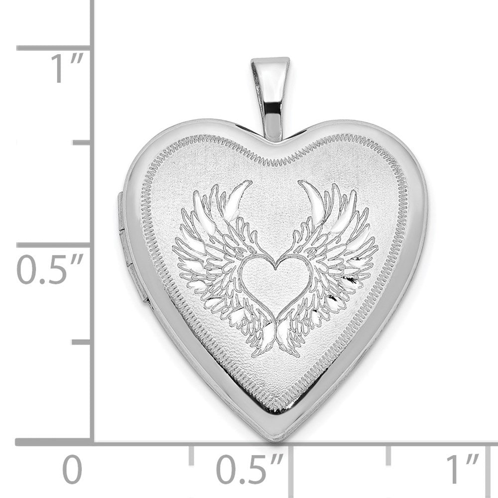 Sterling Silver Rhod-Pltd 21mm Satin/Polished Heart W/Wings Locket