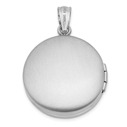 Sterling Silver Rhodium-Plated 20mm Grooved & Polished Tree Round Locket