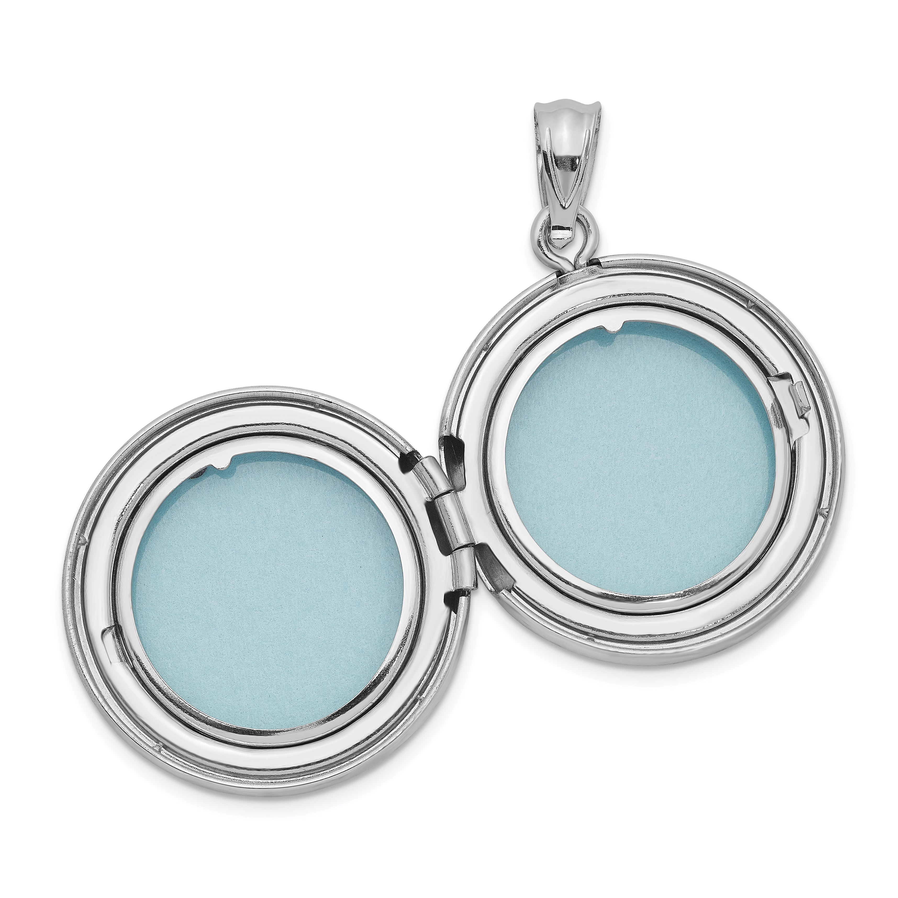 Sterling Silver Rhodium-Plated 20mm Grooved & Polished Tree Round Locket