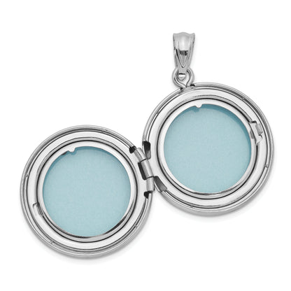 Sterling Silver Rhodium-Plated 20mm Grooved & Polished Tree Round Locket
