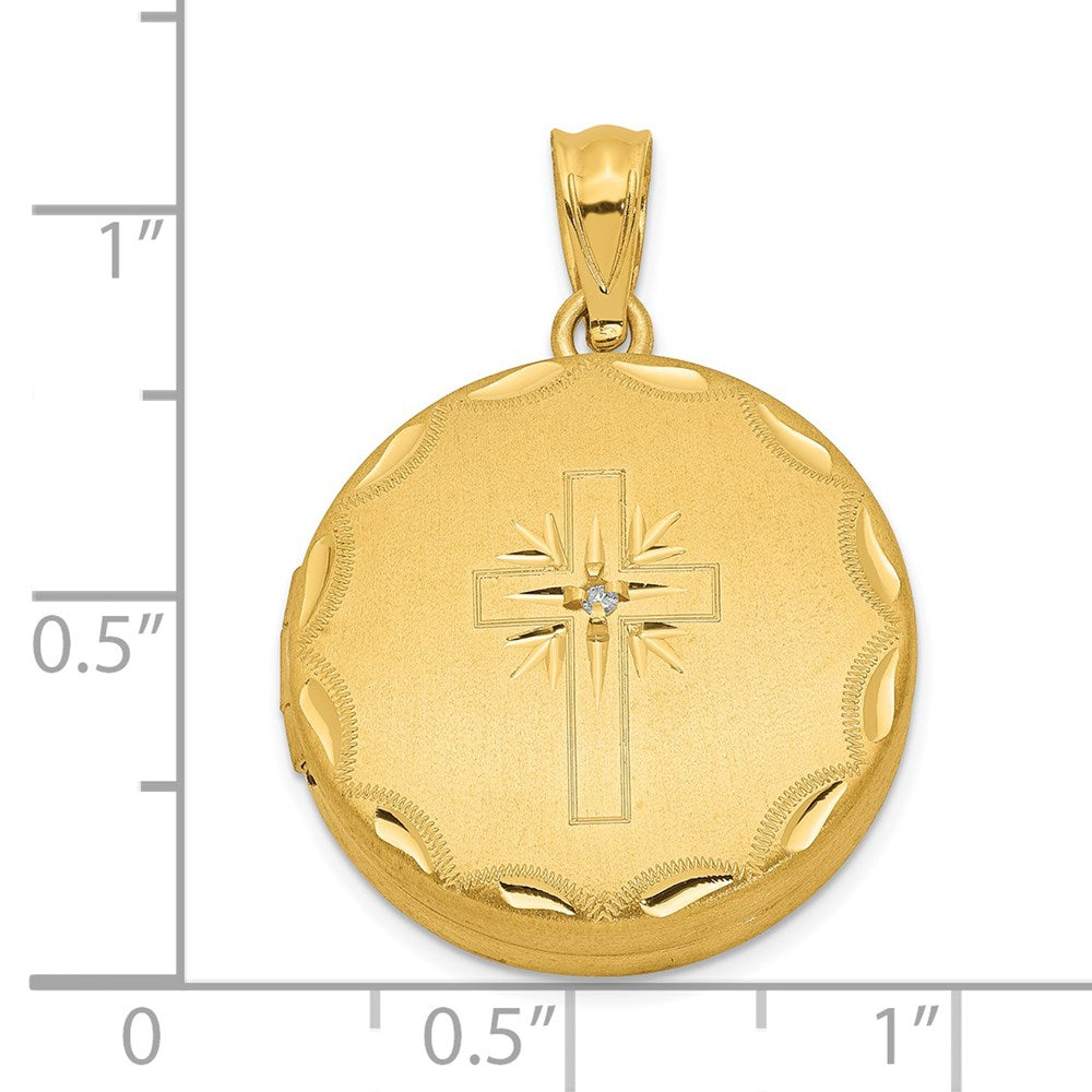 Ss/Gold Plated Sterling Silver 20mm Gold-Plated Satin/Polished Diamond Cross Locket