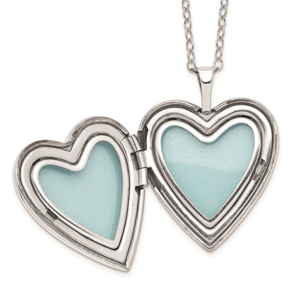 Sterling Silver Diamond Fascination Mystique Platinum-Plated Double Heart Locket 18 Inch Necklace