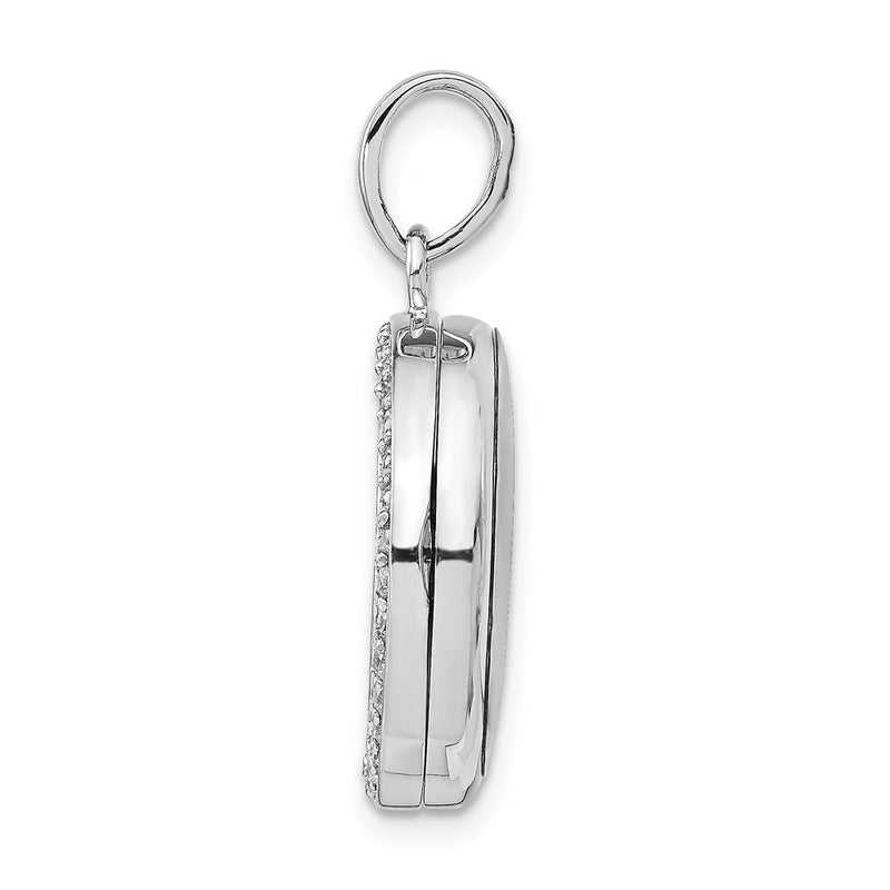 Sterling Silver Rhodium-Plated Polished Cz 20mm Circle Locket