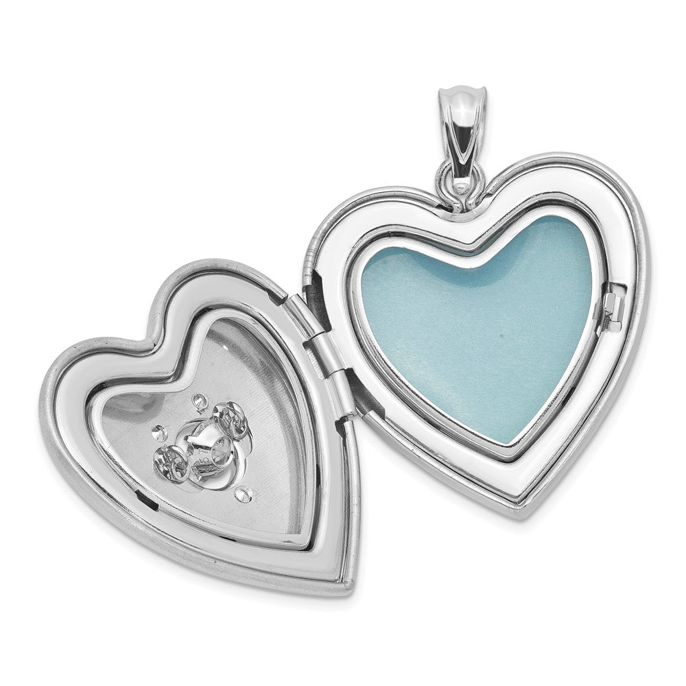 Sterling Silver Rhodium-Plated Satin Diamond & Vibrant CZ Heart Locket