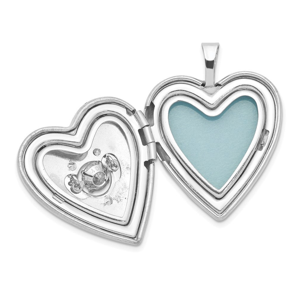 Sterling Silver Rhodium-Plated Diamond & Vibrant Cz Heart Locket