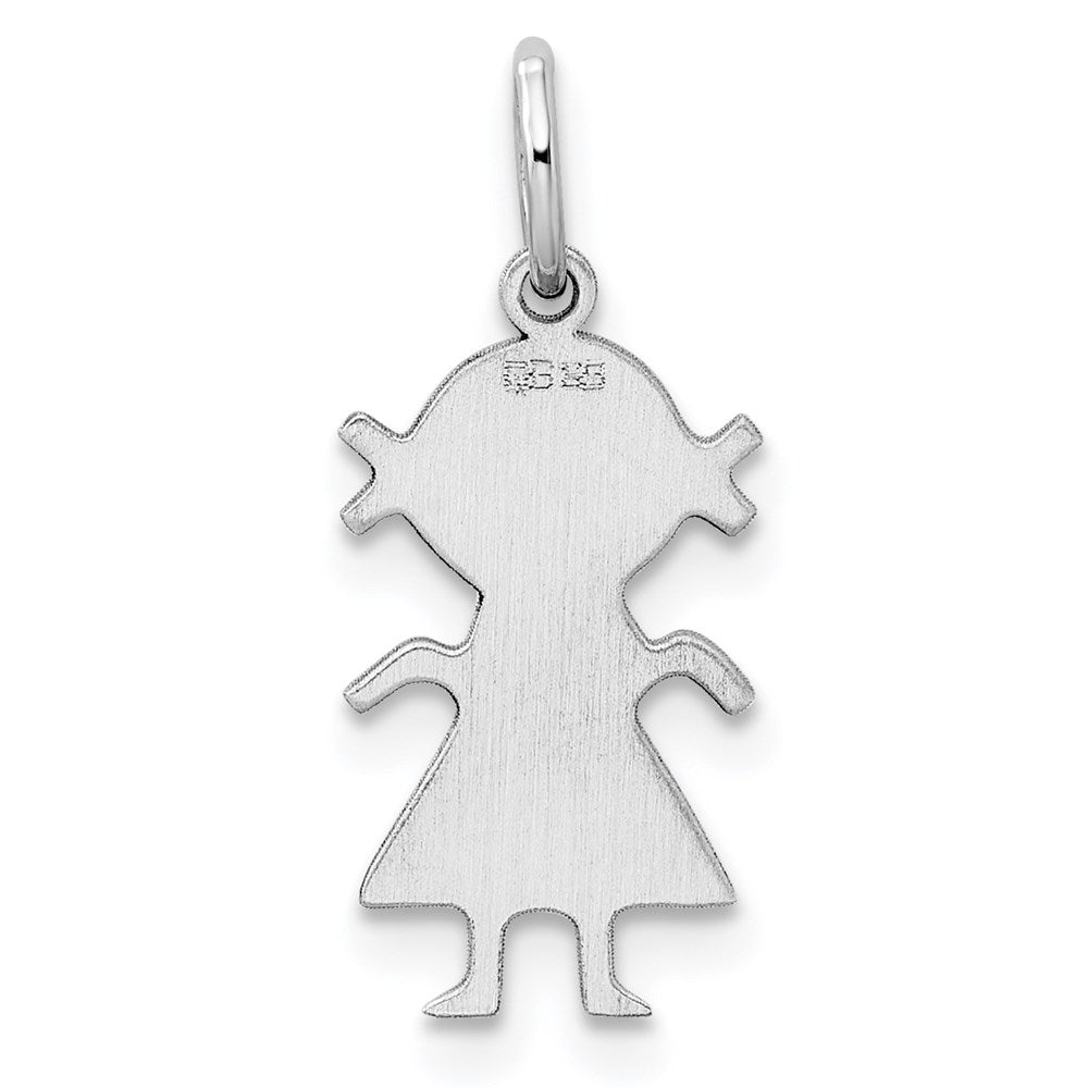 Sterling Silver Rh-Plt Engravable Girl Polished Front/back Disc Charm