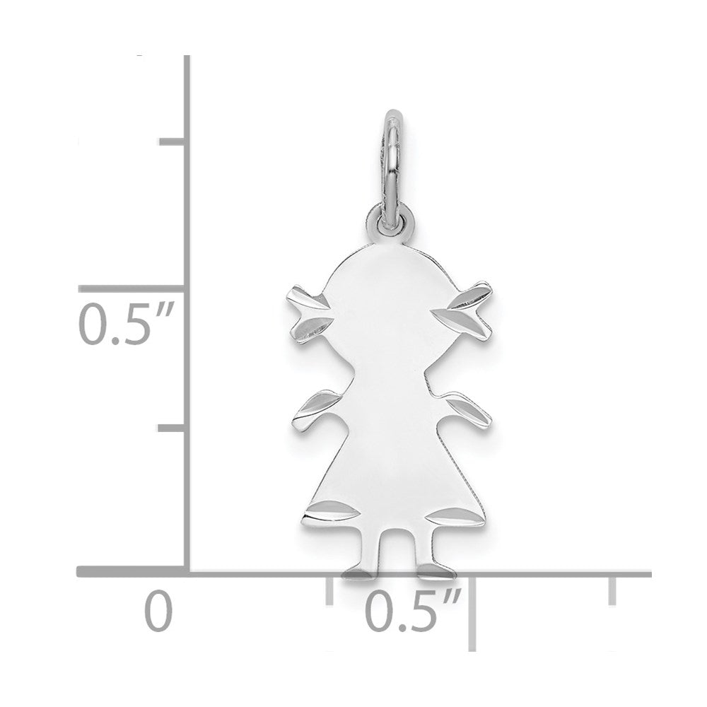 Sterling Silver Rh-Plt Engravable Girl Polished Front/back Disc Charm