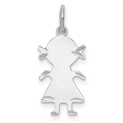 Sterling Silver Rh-Plt Engravable Girl Polished Front/back Disc Charm