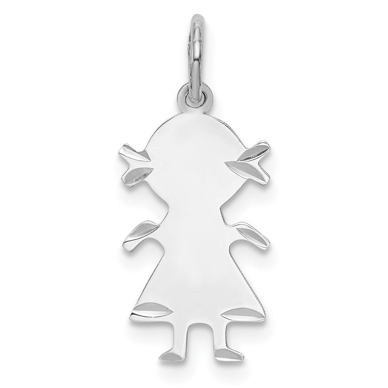 Sterling Silver Rh-Plt Engravable Girl Polished Front/back Disc Charm