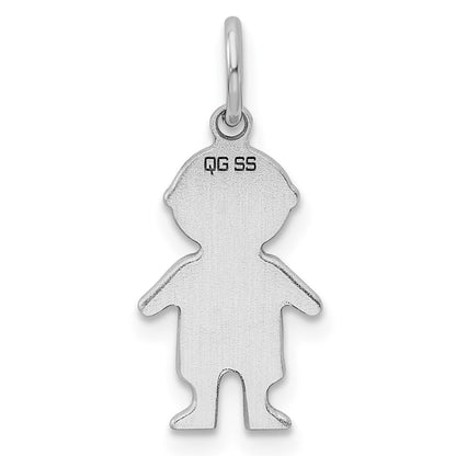 Sterling Silver Rhodium Plated Eng. Boy Polished Front/back Disc Charm