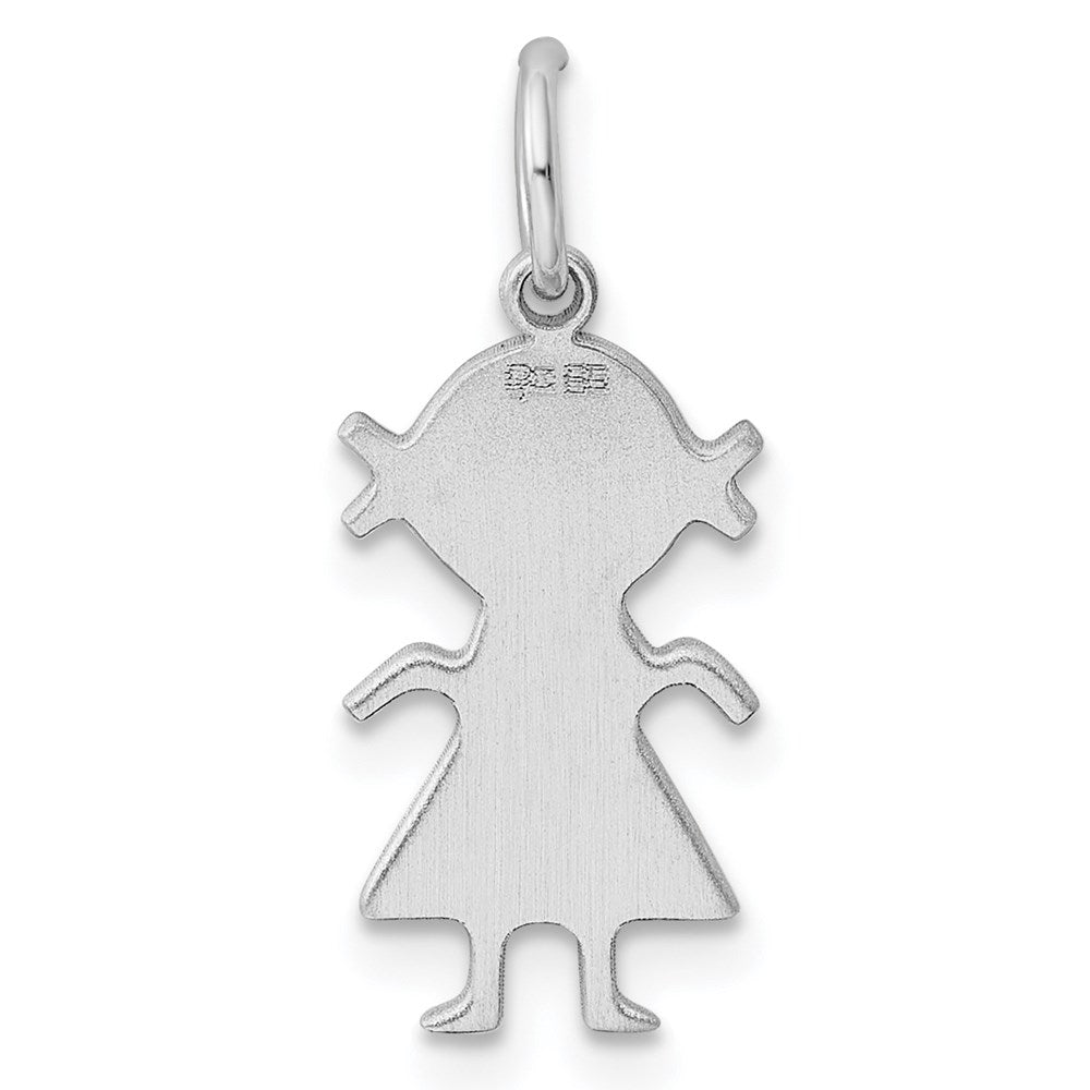 Sterling Silver Rhodium Plated Eng. Girl Polished Front/back Disc Charm