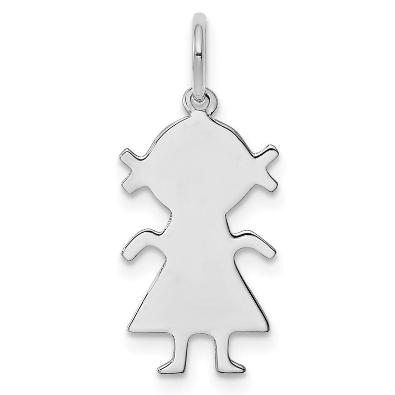 Sterling Silver Rhod-Plated Eng. Girl Polished Front/Back Disc Charm