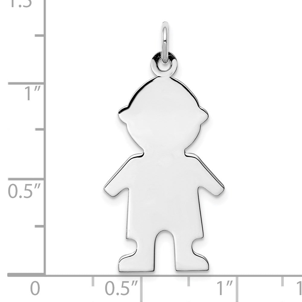 Sterling Silver Rhod-Plated Eng. Boy Polished Front/Satin Back Disc Charm