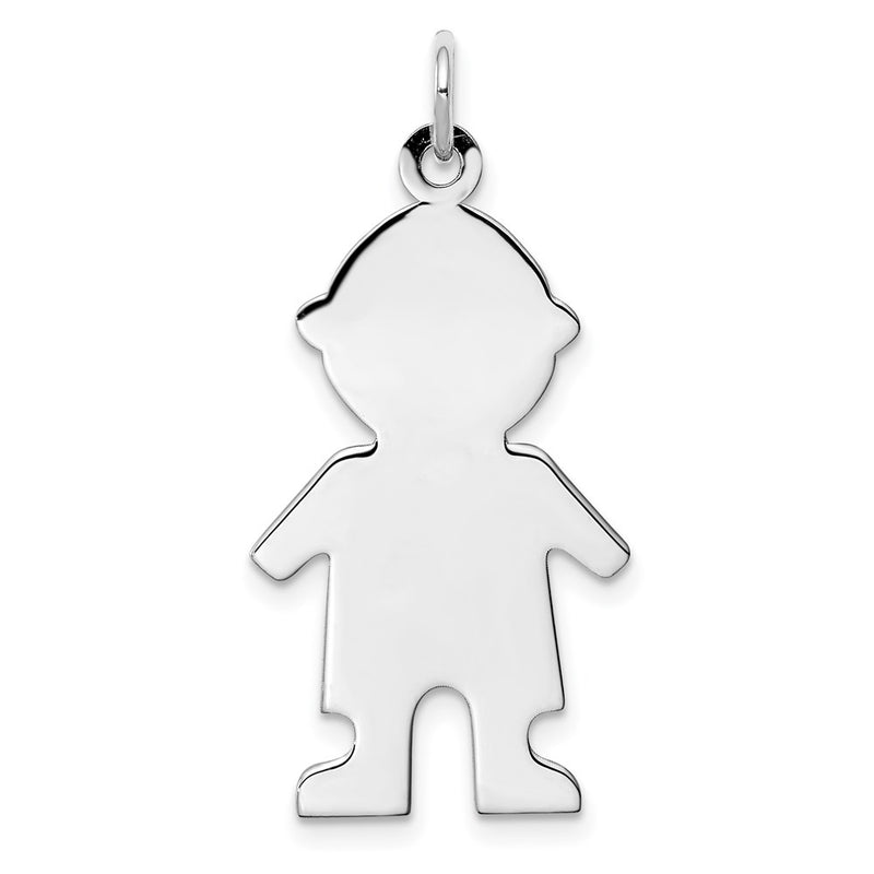 Sterling Silver Rhodium Plated Eng. Boy Polished Front & Back Disc Charm