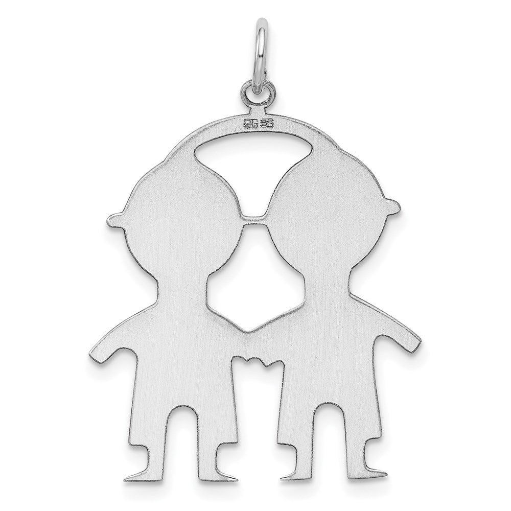 Sterling Silver Ss Rh-Plt Engraveable Boy/Boy Polished Front/Satin Back Disc Charm