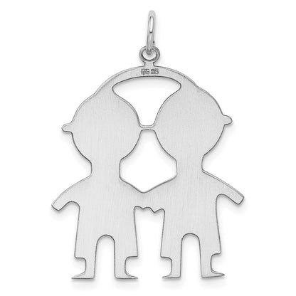 Sterling Silver Ss Rh-Plt Engraveable Boy/Boy Polished Front/Satin Back Disc Charm