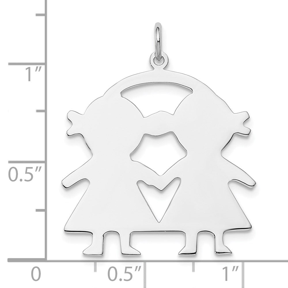 Sterling Silver Ss Rh-Plt Engraveable Girl/Girl Polished Front/Satin Back Disc Charm