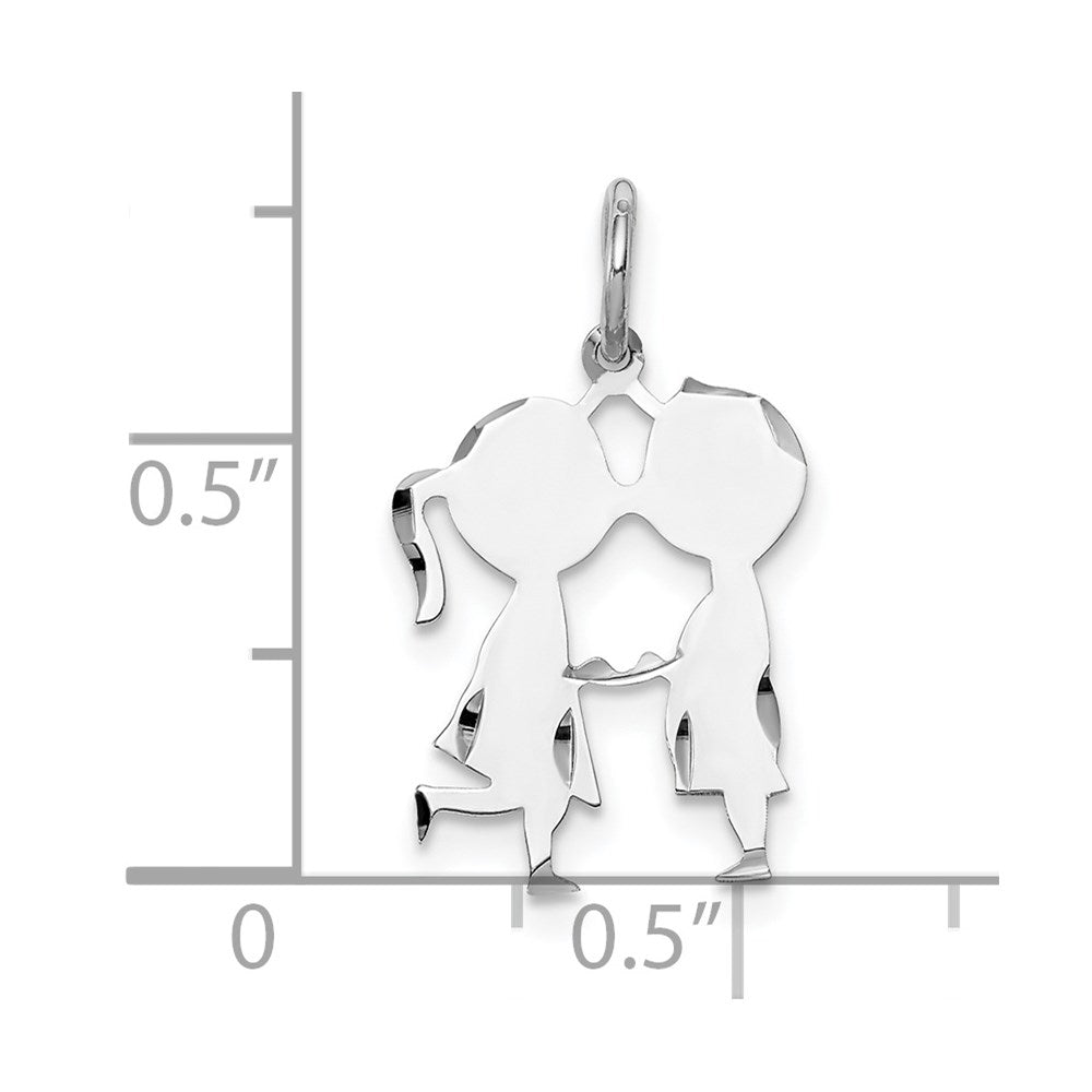 Sterling Silver Ss Rh-Plt Engraveable Boy/Girl Polished Front/Satin Back Disc Charm
