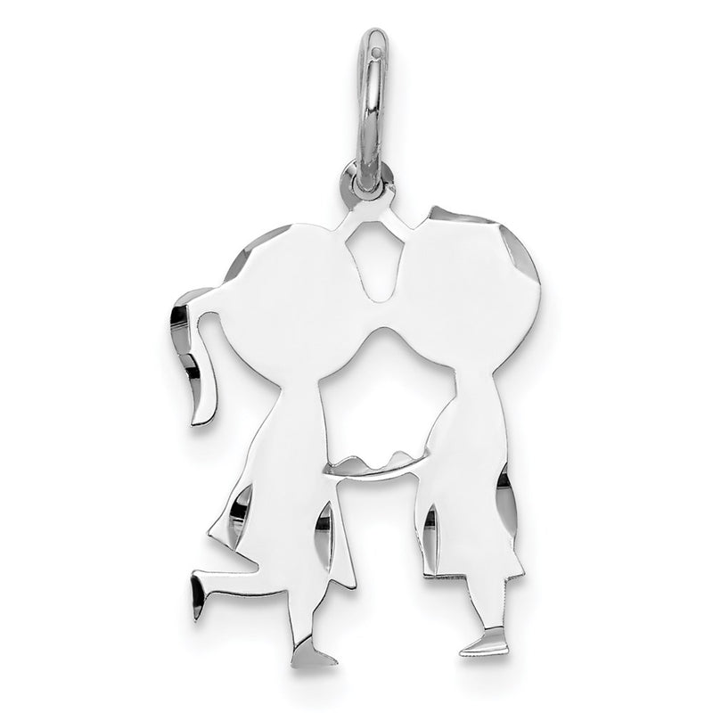 Sterling Silver Ss Rh-Plt Engraveable Boy/Girl Polished Front/Satin Back Disc Charm