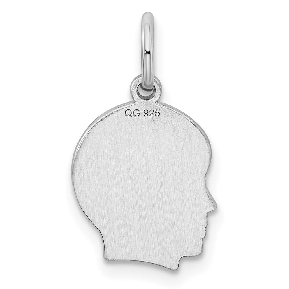 Sterling Silver Rh-Plt Engravable Boy Disc Charm Polish on Front/back