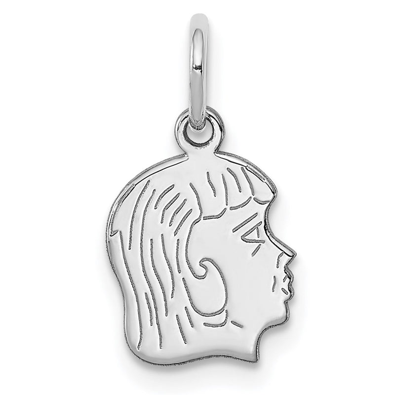 Sterling Silver Sterl Rh-Plt Engraveable Girl Polished Front/Satin Back Disc Charm