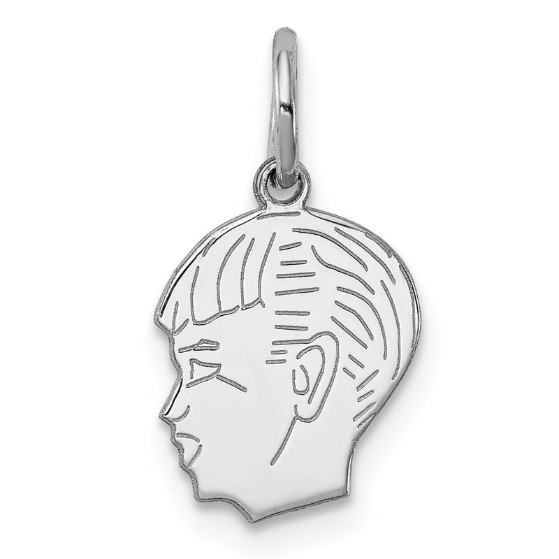 Sterling Silver Rh-Plt Engravable Boy Disc Charm Polish on Front/back