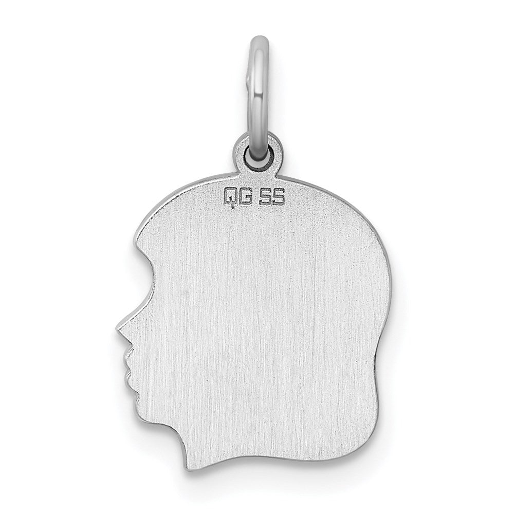 Sterling Silver Rh-Plt Engravable Girl Disc Charm Polish on Front/back