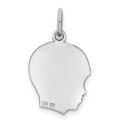 Sterling Silver Rh-Plt Engravable Boy Disc Charm Polish on Front/back