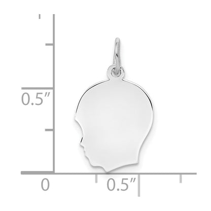 Sterling Silver Rh-Plt Engravable Boy Disc Charm Polish on Front/back