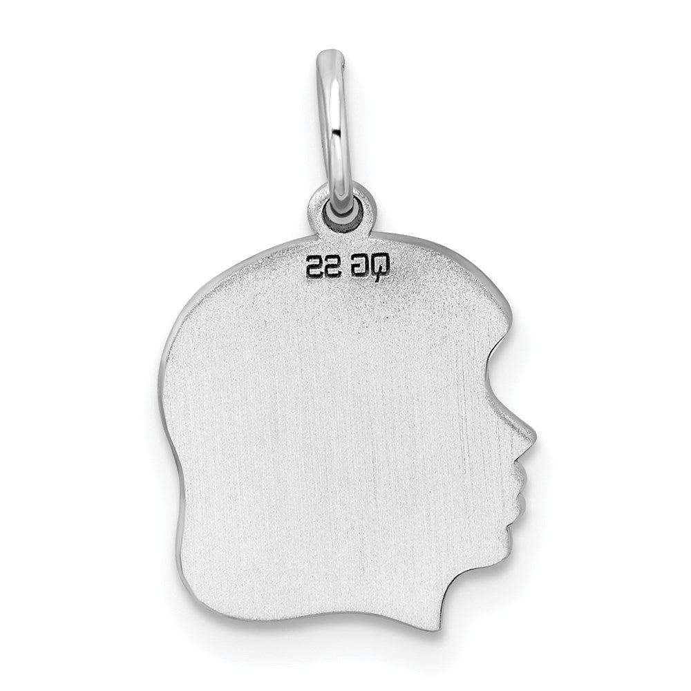 Sterling Silver Rh-Plt Engravable Girl Disc Charm Polish on Front/back