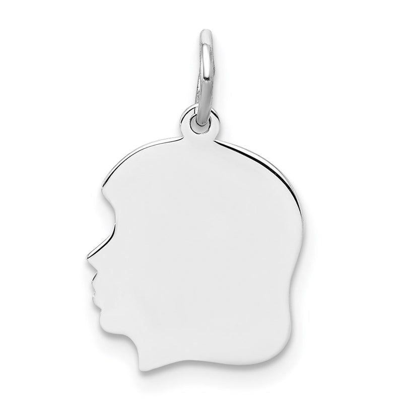 Sterling Silver Sterl Rh-Plt Engraveable Girl Polished Front/Satin Back Disc Charm