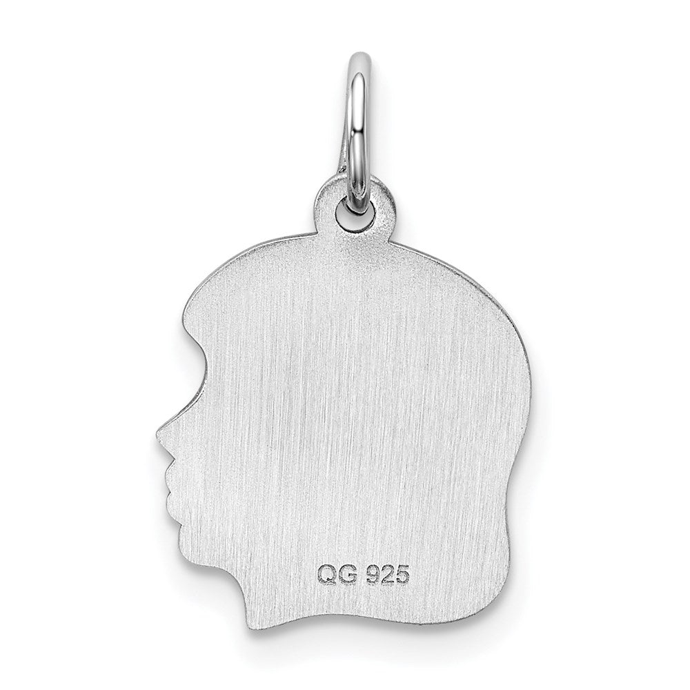 Sterling Silver Sterl Rh-Plt Engraveable Girl Polished Front/Satin Back Disc Charm