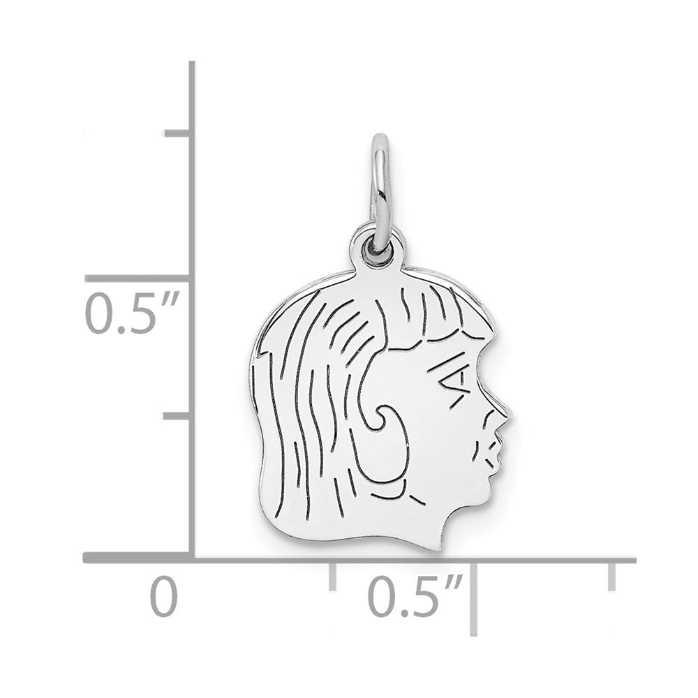 Sterling Silver Sterl Rh-Plt Engraveable Girl Polished Front/Satin Back Disc Charm