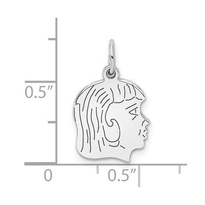 Sterling Silver Sterl Rh-Plt Engraveable Girl Polished Front/Satin Back Disc Charm
