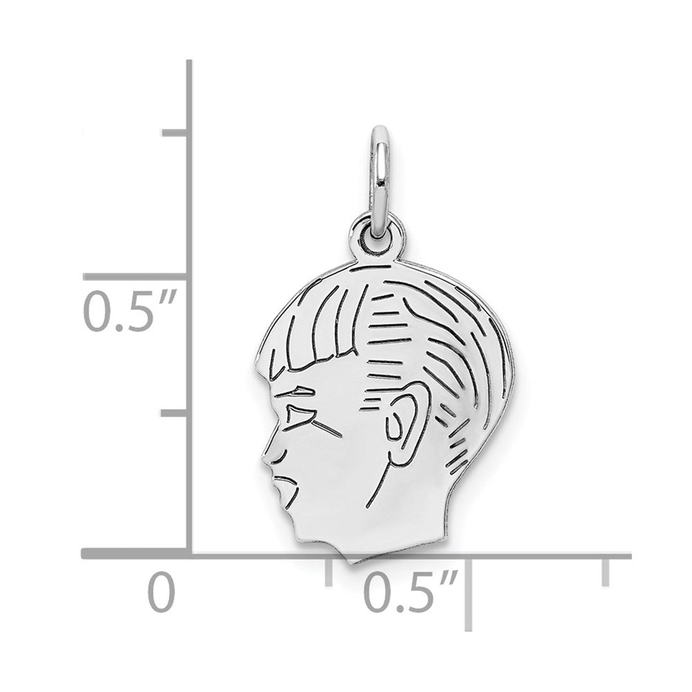 Sterling Silver Sterl Rh-Plt Engraveable Boy Polished Front/Satin Back Disc Charm