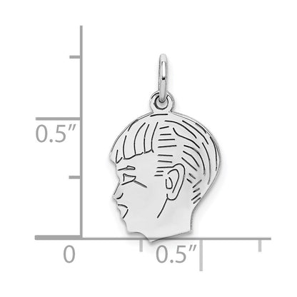 Sterling Silver Sterl Rh-Plt Engraveable Boy Polished Front/Satin Back Disc Charm