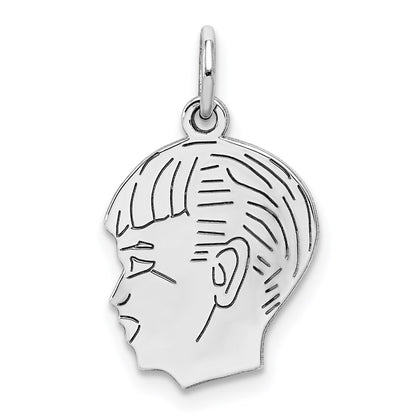 Sterling Silver Sterl Rh-Plt Engraveable Boy Polished Front/Satin Back Disc Charm