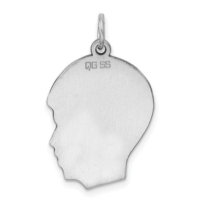 Sterling Silver Rhod-Plate Eng. Boy Disc Charm Polish on Front/back