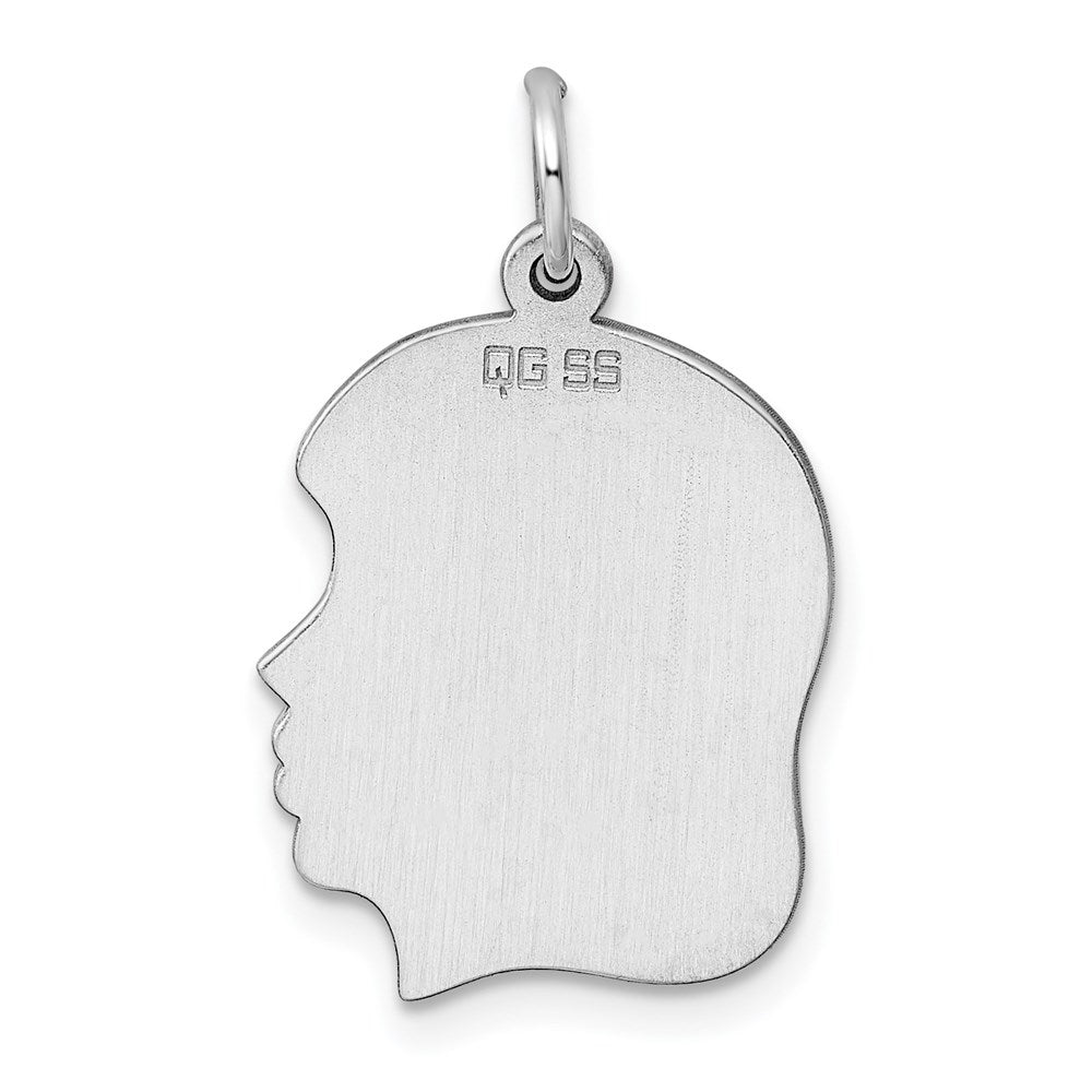 Sterling Silver Rhod-Plate Eng Girl Disc Charm Polish on Front/back