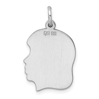 Sterling Silver Rhod-Plate Eng Girl Disc Charm Polish on Front/back