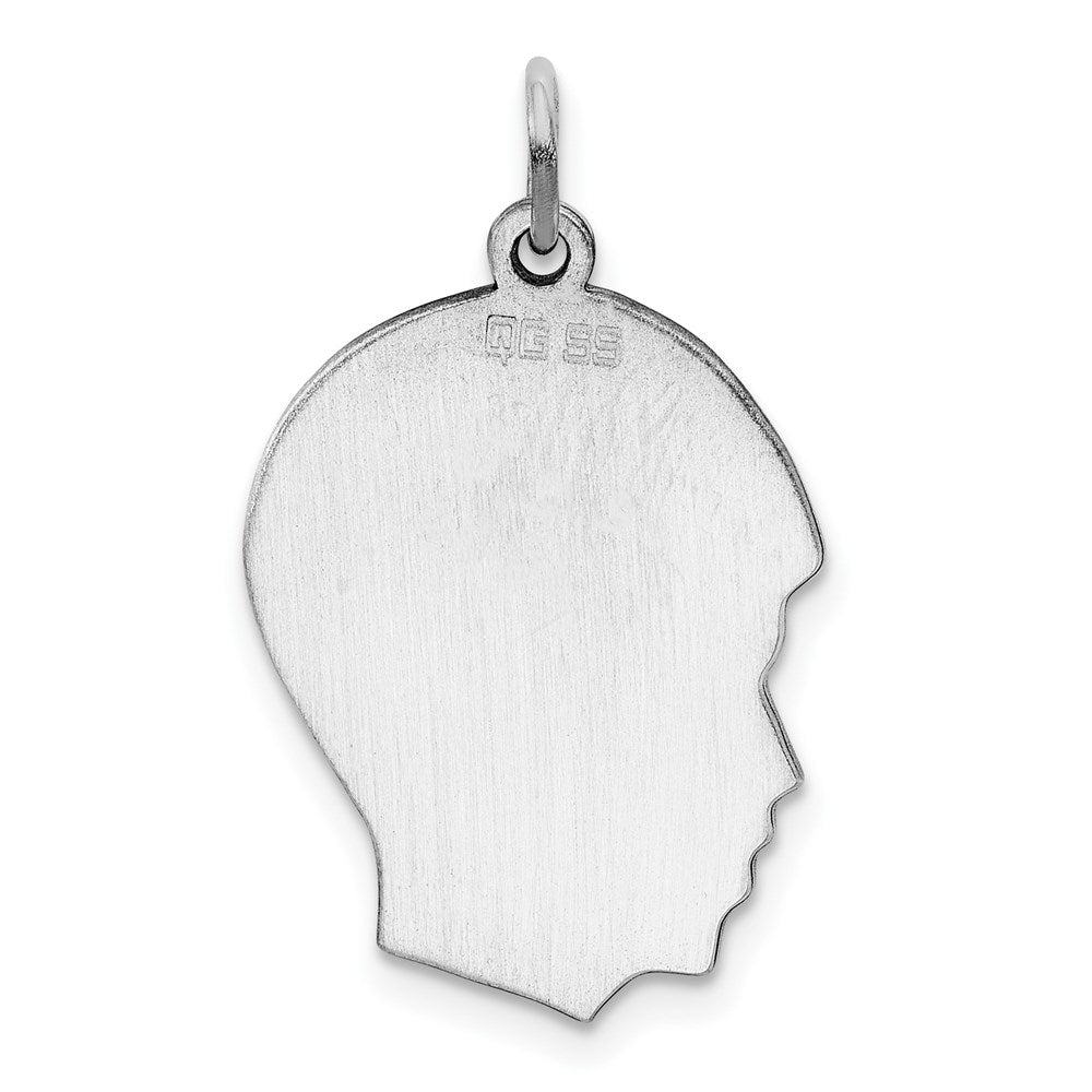 Sterling Silver Rhod-Plate Eng. Boy Disc Charm Polish on Front/back